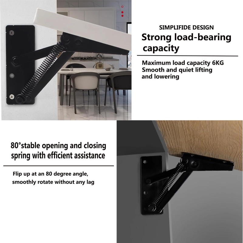 Folding Support Hinges, 80 Degree Spring Loaded, Black Metal Cabinet