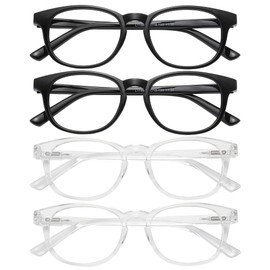 Przene 4 Pack Reading Glasses for Women Men Blue Light Readers with Spring Hinge Oval Frame Black/Transparent 2.5