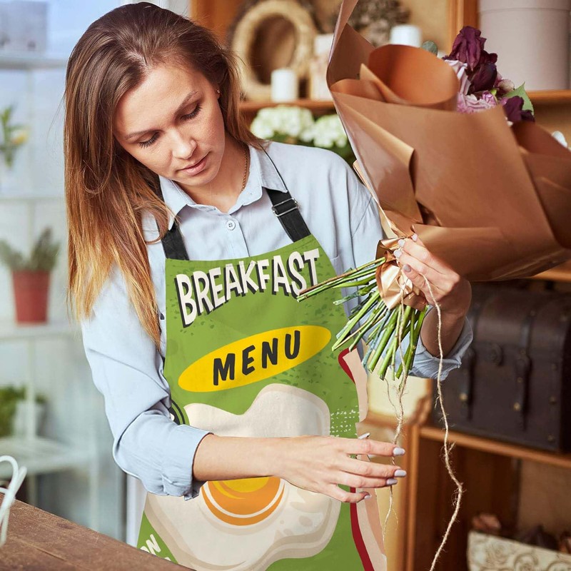 BGBDEIA Breakfast Menu Chefs Apron, Cooking and Baking Apron for