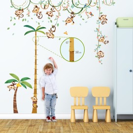 DECOWALL DA-1507P1607 Monkey Grapevine Palm Tree Height Chart Animals Wall Sticker Wall Decoration for Living Room Bedroom Children's Room