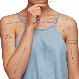 Everjoy Realistic Temporary Tattoos, Pack of 20, Waterproof Inspirational Words for Adults Women (Words-II)
