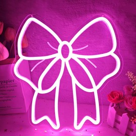 Vveikea Pink Bow Neon Sign Bows Neon Lights for Bedroom Dimmable Coquette Ribbon Bow Birthday Decorations Pink Wall Art Bow Wall Decor Led Sign Gifts for Girls Party