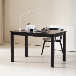 Livinia Alvin Solid Wood Computer Desk, Modern Minimalist Wooden Writing Desk with Spacious Tabletop and Rounded Corners, Sturdy Workstation for Home Office or Study, Black