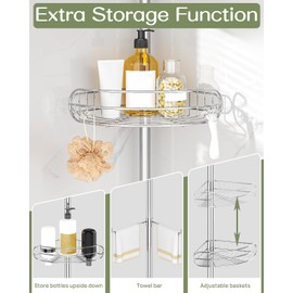 ALLZONE Corner Shower Caddy Tension Pole, 4-Tier Adjustable Shelves, Rustproof Bathroom Shower Organizer Corner for Inside Shower Storage, Tension Mounted, 56 to 113 Inch Height, Sliver