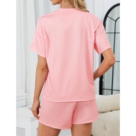 KFUBUO Women 2 Piece Pajamas Set Cute Summer Pj Short Sleeve and Shorts Matching Sleepwear
