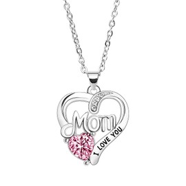 BESPMOSP Pink Heart Rhinestone Necklace, I Love You Mom Gifts for Mother's Day, Birthday, Anniversary & More