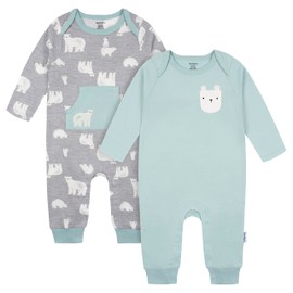 Gerber Baby Boys' 2-Pack Long Sleeve Jumpsuit, Blue Polar Bear, 6-9 Months