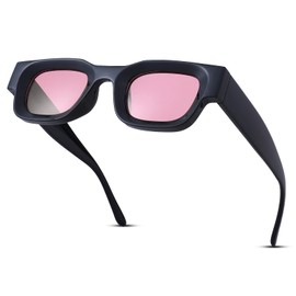 Hycredi Thick Rectangle Sunglasses for Women Men Chunky Square Polarized Sun Glasses Retro 90s Shades UV400 Protection-Black/Pink