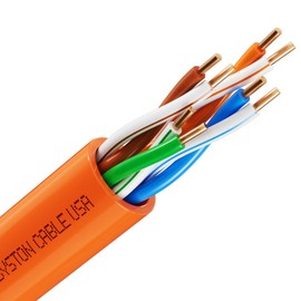 Syston Cable Technology Cat 5(e) Ethernet Bulk Raw Cable 350MHz 24AWG 4pr UTP Solid Bare Copper Riser (CMR) Rated 20ft with Wall Clips zipties Indoor Outdoor Heat Resistant Orange 1-1000 ft Available