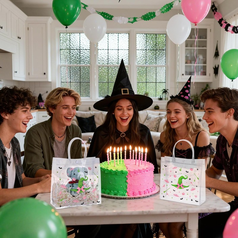 24 Pieces Witch Party Favors Bag Pink and Green Bow