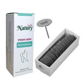 Natury Nails Podo Disc Replacement Sanding Discs 100 Pieces with a thickness of 25 mm and base for nail cutter attachment for pedicure, callus and calluses removal (medium grain).