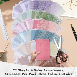 90 Sheets Textured Scrapbook Paper with Decor Mesh Fabric Creative Kit - 6 Pack Mixed Media Papers for Craft, Scrapbooking, Junk Journal, Card Making, Collage Art Supplies, 5.1 x 7 Inches