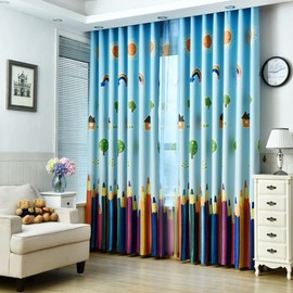 MYRU 1 Pair Dining Room Curtains,Kids Room Darkening Curtains,Room Decor for Childrens Bedroom Colorful Pencil (2 x 39x84 Inch)