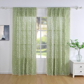 Sage Green Curtains for Living Room 96 Inches Long Linen Boho Floral Curtains Vintage Patterned Window Curtains 2 Panel Sets,Light Green
