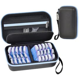 Daily Contact Lens Case Fits 30+ Disposable Daily Lenses, Portable Contact Lens Storage Organizer with Mesh Pocket, Travel Contact Solution for All Brand Cosmetic Lens & Accessories -Black (Case Only)