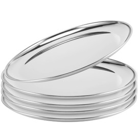 FUNSUEI 5PCS 12 Inches Stainless Steel Dinner Plates, Mirror Polished Double Layer Stainless Steel Plates, Round Metal Dinner Plates for Home kitchen, Outdoor Camping, Snack and BBQ