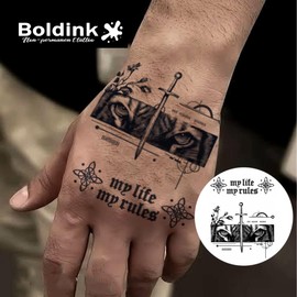 Boldink Temporary Tattoos, semi permanent tattoos, 15-day long lasting tattoo sticker, waterproof and anti-reflective, unique design(Holy Sword Tiger Eyes)