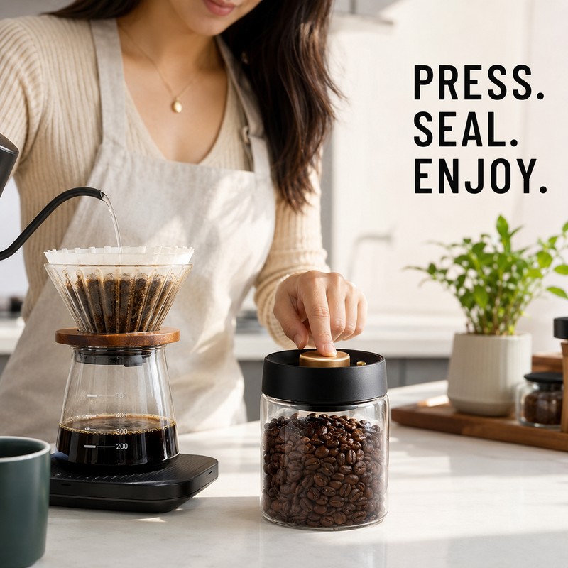 Press-Down Vacuum Glass Storage Canister with Air Release Valve, Airtight