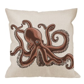 (Design 106) - HGOD DESIGNS Octopus Decorative Throw Pillow Cover Case,Funny Octopus Cotton Linen Outdoor Pillow Cases Square Standard Cushion Covers for Sofa Couch Bed 46cm x 46cm Brown
