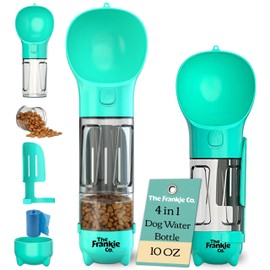 Botella de Agua para Perro 4 en 1, Pet Water Bottle con Bebedero para Perro Portatil, Dispensador de Agua para Perros, Portabolsas y Pala, Perros Accesorios para Paseos, Senderismo y Viajes, 10oz