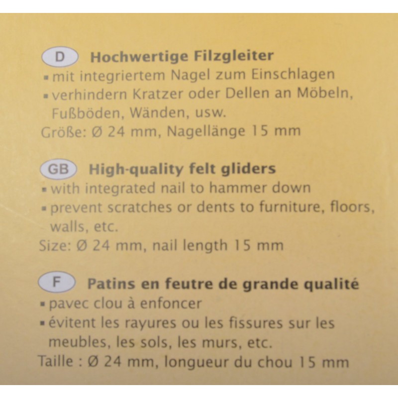 Kleiber Felt Gliders with Nail, Grey, 24 mm