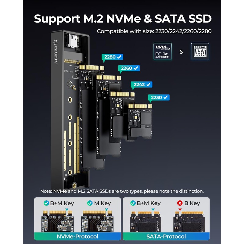 ORICO NVMe SATA SSD Enclosure, USB 3.1 Gen 2 (10