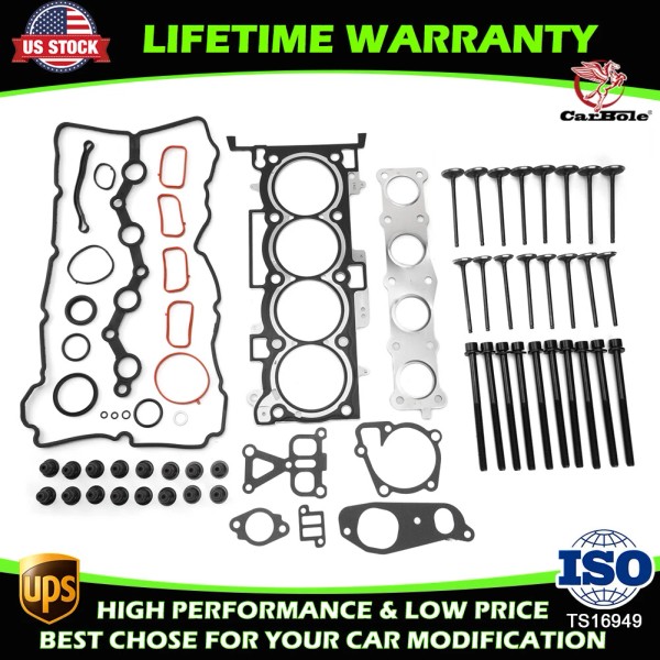 CarBole Head Gasket Set w/ Bolts Valve for 2010-15 Hyundai