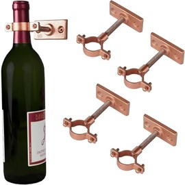 Lily's Home Bar Wall Mount Single Wine Bottle Display Holder, Set of 4, Industrial Design with Mounting Hardware, Works with Wine or Liquor Bottles, Copper Finish (4-1/2” x 1-3/8” x 2-3/4”)