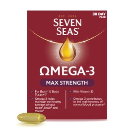Seven Seas Omega-3 Fish Oil, Max Strength with Omega 3 and Vitamin D for Brain² and Body, 30 Capsules