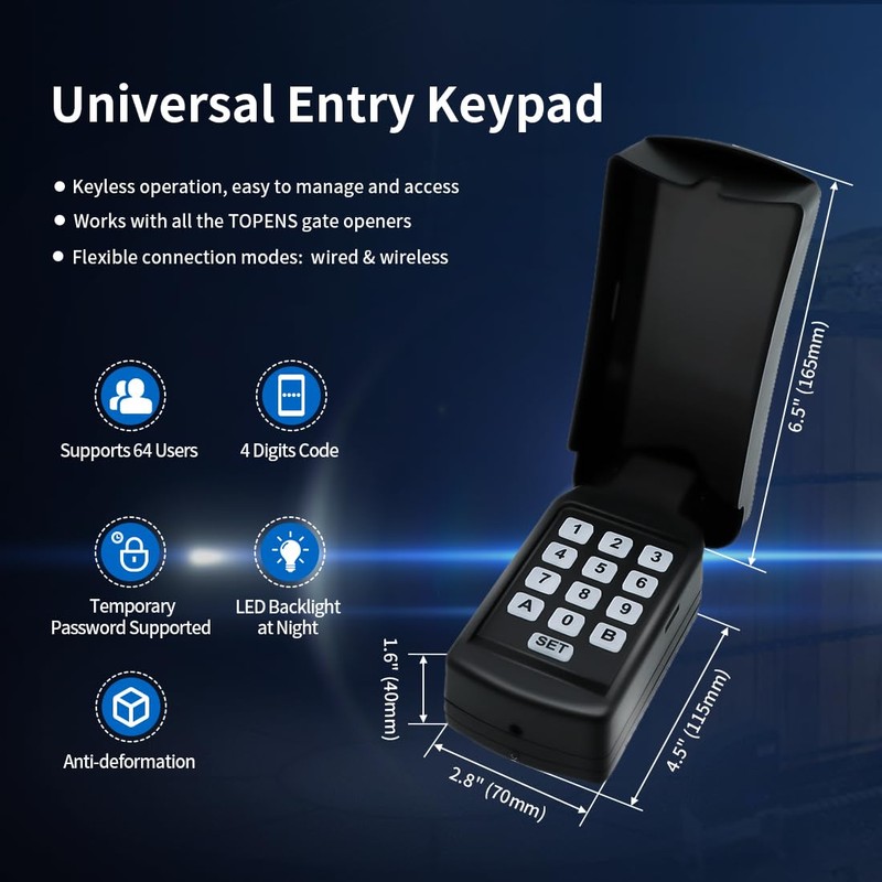 TOPENS TC188 Universal Wireless Wired Keypad Keyless Entry Keypad Waterproof