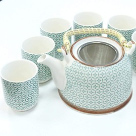Herbal Teapot Green Mosaic.Built in Teastrainer and 6 Matching Cups