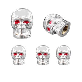 Dickno - Tapones de válvula de neumático estilo calavera con anillo de goma, cubierta de tapa de aire de ojos rojos, tapas de neumático de cobre antioxidante, cubiertas de vástago universales para automóviles, SUV, bicicletas, camiones (plateado)