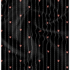 Soimoi Black Cotton Duck Fabric Folk Art Heart & Stripe Print Fabric by Yard 42 Inch Wide