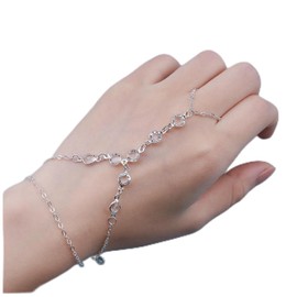 Cimenexe Bohemian Crystal Finger Bracelet Layered Slave Bracelet Silver Cz Paved Ring Bracelet Beach Ring Hand Chain Bracelet Jewelry for Women and Girls Gifts