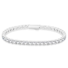 KRKC & CO Tennis Bracelet, Zirconia, Men's Bracelet, 0.1 inch (3/4 mm), Hypoallergenic, CZ Diamond, White Gold Plated, Glitter, Wristband, Hip Hop, B Type, Street Accessory, Unisex, Gift, Brass, Cubic