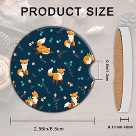 Cartoon Foxes Flowers Car Coasters, Car Coasters for Cup Holders, 2PCS Universal Anti Slip Car Assecories, 2.56in Cute Car Coasters with A Finger Notch