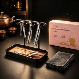 7 Pcs Reusable Stainless Steel Tea Infuser Set for Loose Tea(Complete Set） - 2 Pack Fine Mesh Tea Infuser with Tea Tray(Hook),Serving Tongs, Tea Spoon,Steel Wire Dishcloth,Cleaning Brush