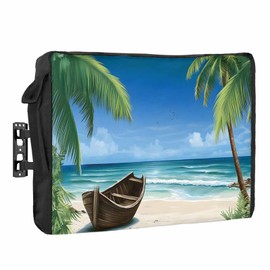 Outdoor TV Cover - Summer Palm Tree Ocean Beach Boat Waterproof and Weatherproof 30"-32" LCD Movable Shield TV Display Screen Protector Outside Television Covers