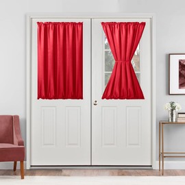 Hiasan French Door Curtains Semi Sheer, Rod Pocket Privacy Decorative Front Door Curtain, 1 Panel (Red, W 52 inch x L 40 inch)