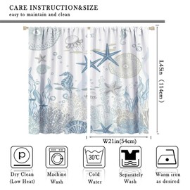 SENRUEGT Nautical Coastal Curtains,Nautical Beach Starfish Seashell Blue Curtains Summer Ocean Window Treatment Drapes for Living Room Bedroom 42x45 Inch