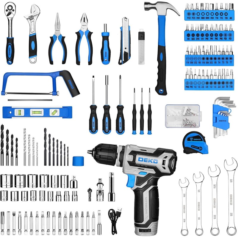 Tool Set: Tool Kit with 12V Cordless Drill, Hand Toolbox