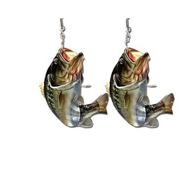 Cartoon Trout Fish With Hook Acrylic Earrings, Ocean/Lake-Inspired Classic Style, Fashion Jewelry For Women, Different Species of Fish (Trout & Bass) Creative And Funny Gift (Bass)