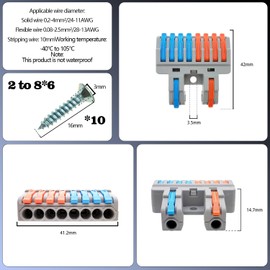 CTRICALVER Lever Terminal Blocks, Heavy Duty Terminal Block Set, Screw Down Compact Ladder, 2 Inputs 8 Outputs, Set of 6