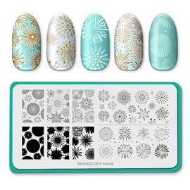Maniology Fireworks Frenzy Nail Stamping Plate, Glittery Spark Stamp Plates, Festive Party-Ready Manicure Designs, Festival-Inspired DIY Patterns
