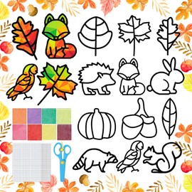 MEISHANG Autumn Crafts Children, Autumn Craft Set Children, 12 Pieces Autumn Decoration Crafts Children, Craft Templates Autumn, Window Pictures Autumn Crafts, DIY Craft Set Leaves Decoration Children