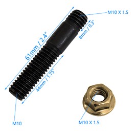 8 Sets 10.9 M10 x 61 CU SW13 M10 x 1.5 Stud Bolt Pin Screw Exhaust Manifold High Strength