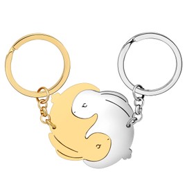 BAMAY Easter Stainless Steel Couple Rabbit Keyring Valentine's Day Rabbit Keychain Charms Gifts for Women Girls (Gold-Plated + Silver-Plated A)