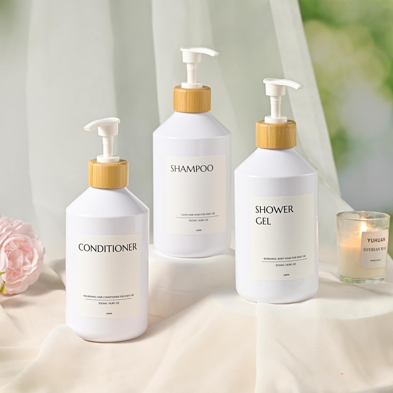 Janxin Refillable Shampoo and Conditioner Bottles, Shampoo Bottles with Pump,