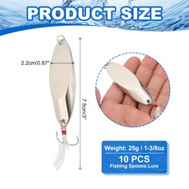 PATIKIL Fishing Spoons, 10 Pcs 1-3/8oz Fishing Lures Casting Spoon Treble Hooks Jigs Hard Metal Spinner Baits for Freshwater Saltwater Salmon, Silver Tone