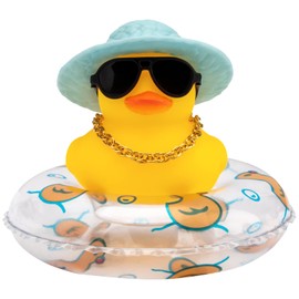 wonuu Car Duck Dashboard Decoration, Rubber Duck Car Ornament for Car Dashboard Decoration Accessories with Mini Bow Tie Gold Chain Straw Hat Sunglasses